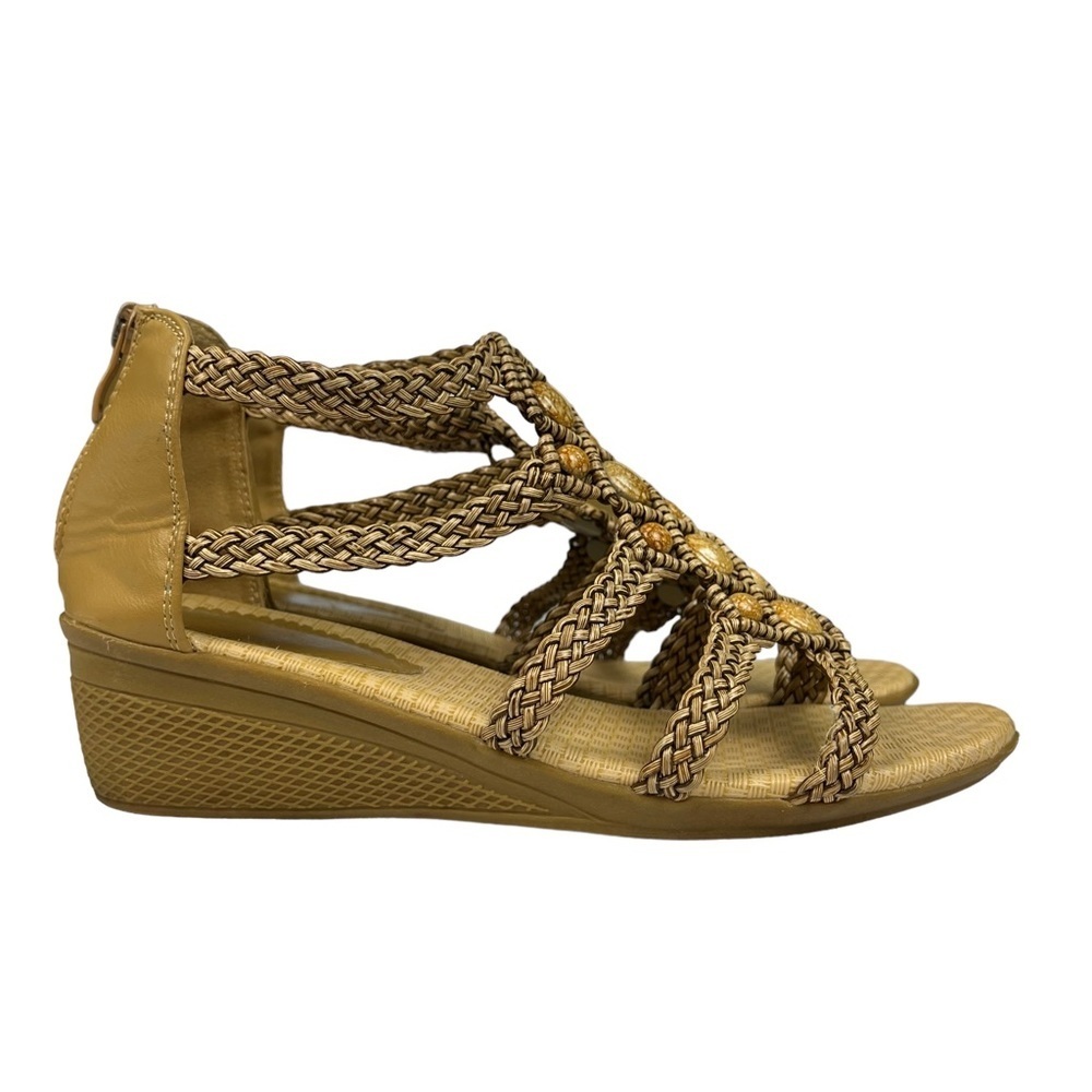 Forever Gladiator Woven Straps and Beads Wedge Sandals Womens Size 6.5